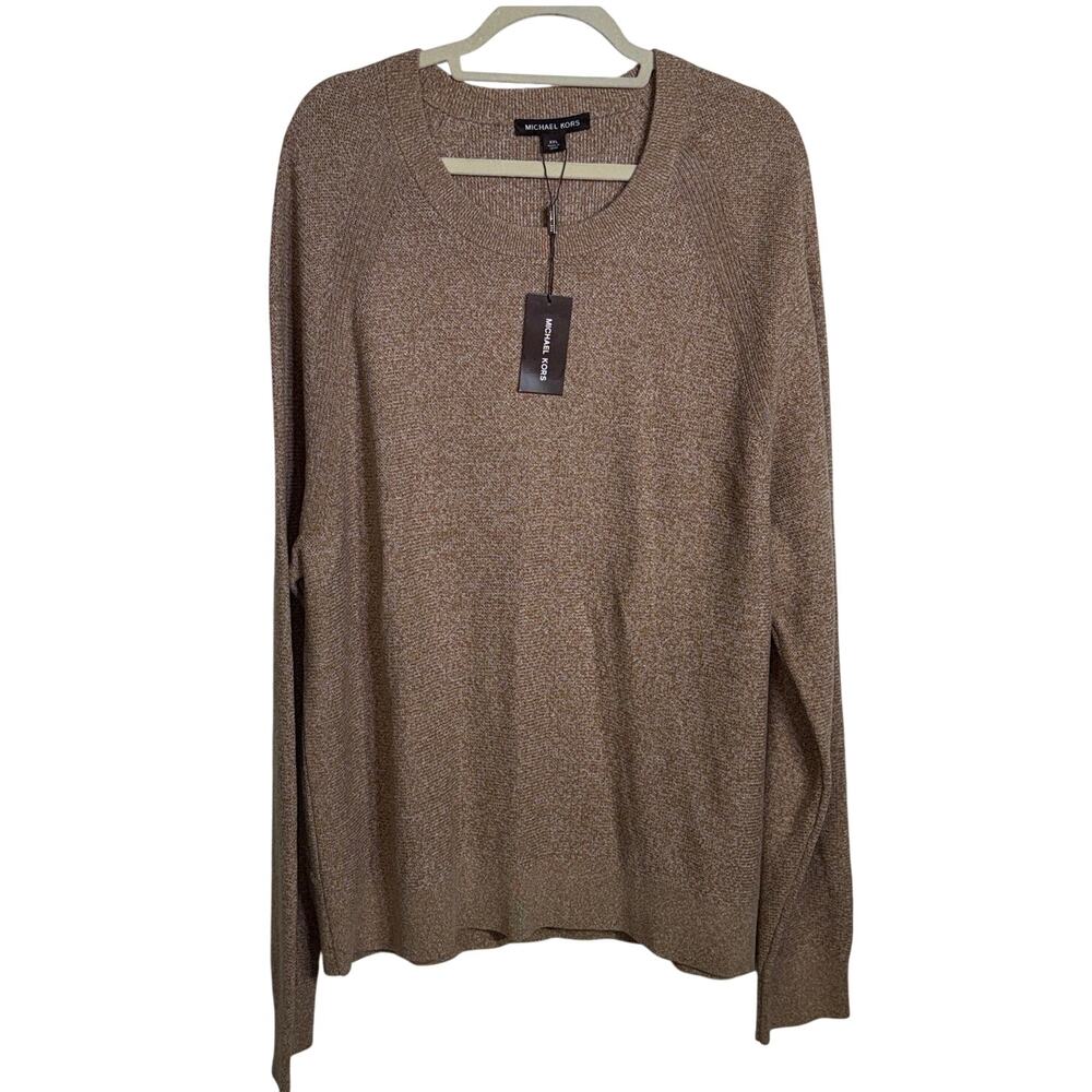 Michael Kors Men's Modern-Fit Textured Mouline Sweater Dark Camel 2XL $128